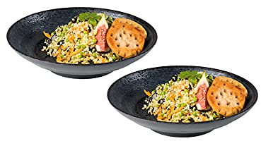 Melamin Geschirr 2-er Set Suppenteller, Campinggeschirr schwarz mit Dekor