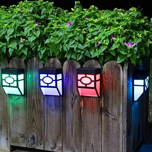 CUQOO Luci da parete solari multicolori per esterni, confezione da 8 luci solari per recinzione, illuminazione esterna – LED impermeabile solare da giardino per recinzione, terrazza, porta anteriore,