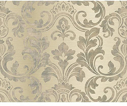 Sample for Display Purpose only.Concord Wallcoverings Textured Wallpaper Damask Floral Ornament, Beige Brown, 7 in x 10 in, 954173