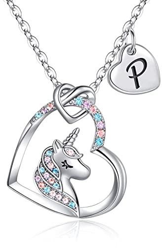 TINGN Einhorn Geschenke für Mädchen, Einschulung Mädchen Einhorn Kette 14K Weißgold Vergoldet CZ Herz Anhänger Kette Prinzessin Geburtstagsgeschenk Einschulung Geschenk für Kinder Tochter Enkelin