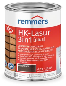Remmers HK-Lasur 3in1 [plus] palisander, matt, 0,75 Liter, Holzlasur, Premium Holzlasur außen, 3fach Holzschutz mit Imprägnierung + Grundierung + Lasur