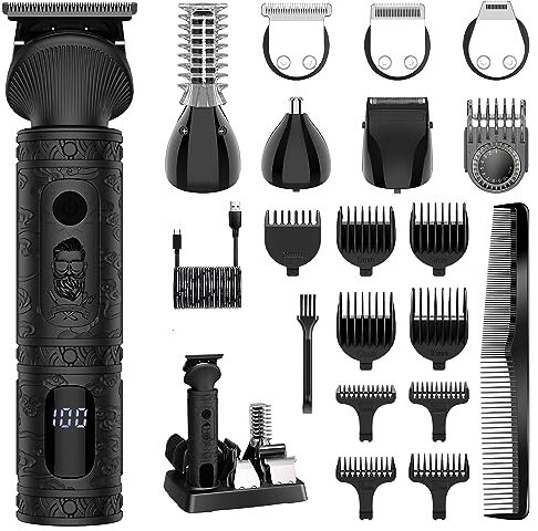 Scttomon Beard Trimmer for Men - Professional Grooming Kit, T-Blade Electric Shaver, Nose & Body Trimmer, Cordless 7 in 1 Black