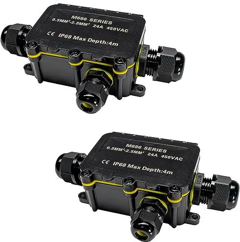 Grafner 2x wasserdichte Abzweigdose, 3 Wege, IP68, 4-polig, Ø5-12mm, 0,5–2,5 mm², 24A 450V, Abzweigdose wasserdichte Anschlussdose staubdicht außen outdoor Verbindungsmuffe Garten Erdkabel Feuchtraum