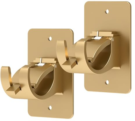 2 Pieces Self Adhesive Curtain Rod Bracket, Universal Plastic Curtain Rod Holders, No Drill Curtain Rod Brackets Curtain Rod Hooks for Bathroom, Bedroom, Livingroom(Gold)