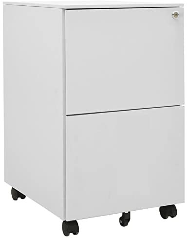 TANZEM Aktenschrank mit Rollen, Stahlschrank, Aktenregal, Werkzeugschrank, Büroschrank, Lagerschrank, Ordnerschrank, Hellgrau 39x45x67 cm Stahl