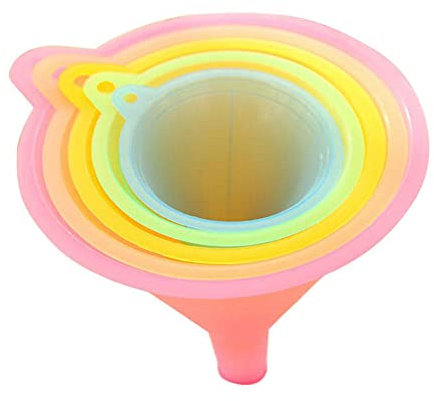 Lot de 5 entonnoirs transparents pour la cuisine aux couleurs de l'arc-en-ciel - Ensemble d'entonnoirs en plastique pour confiture d'huile liquide et transfert de poudre