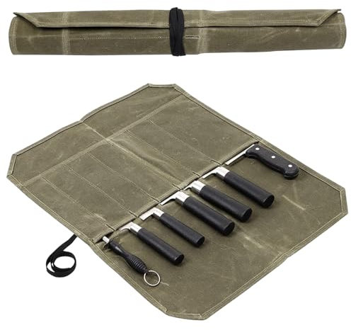 Leogony Knife Roll Bag for Chefs, 7 Slots Waxed Canvas Knife Bags