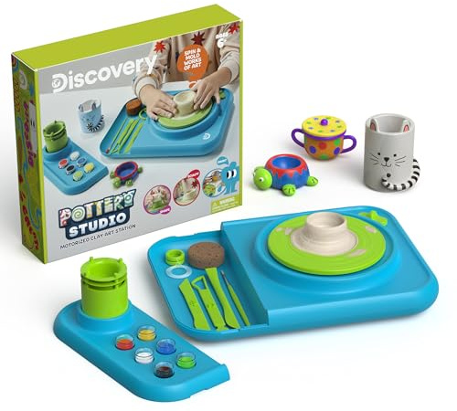 Discovery™ Pottery Studio Motorized Clay Art Station – Complete Set with Pottery Wheel, 3 Molds, Tools, Paints, & Air-Dry Clay for Kids| Arts and Crafts Toy for Boys Girls| Art Supplies Activity Kit