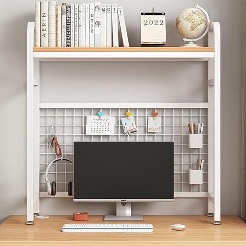 Desktop-Bücherregal, Bücherregal für Computertisch, Metallgitter-Aufbewahrungsständer, Schreibtisch-Organizer, Regal, Arbeitsplatte, Hutch-Bücherregal (Farbe: Weiß, Größe: 55 x 20 x 89 cm)
