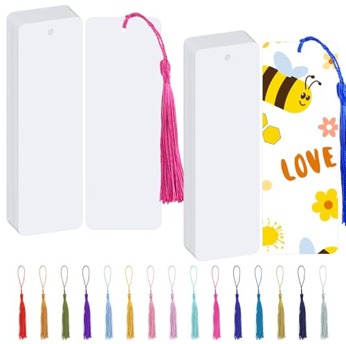 Marcapaginas en blanco, 60 piezas de papel para manualidades con agujero, juego de marcapaginas en bruto para manualidades DIY, etiquetas de regalo (Blanco, 14x5cm)