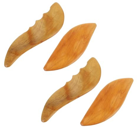 BCOATH 4 Stück Sandelholz Gua Sha Brett Tragbares Gesichtsmassagegerät mit Lymphmassagefunktion Dreieckige Form für Muskelentspannung und Wellness zu Hause