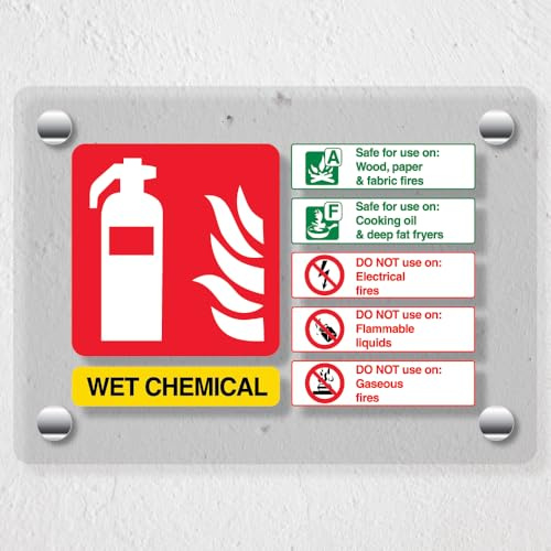 V Safety Wet Chemical Fire Extinguisher - 200 x 150 mm - Acrylic Perspex Cast Clear Safety Sign