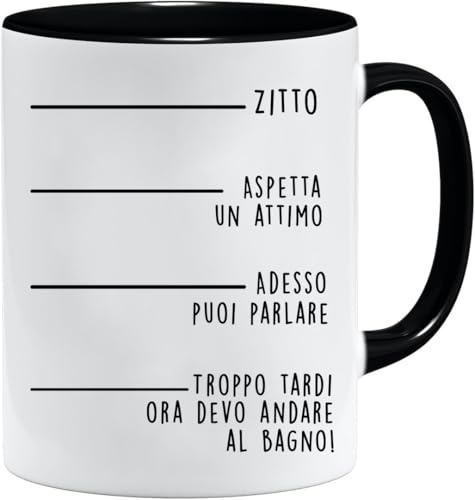 Tazza divertente con scritte simpatiche per ufficio | Regalo originale e lavabile in lavastoviglie (Nero)