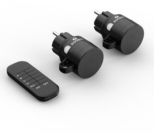 sonero toma de corriente con mando a distancia, juego para exterior, 2300 W, 230V, 1 x toma de corriente con mando a distancia, IP44, 30m de alcance, ahorro de energía, negro