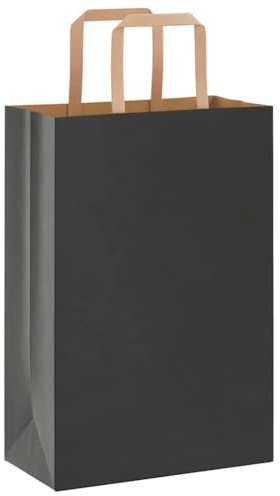 vidaXL Papiertragetaschen 50 Stk., Papiertüten mit Henkeln, Kraftpapiertüten, Geschenktüten für Einkaufen Hochzeiten Verpackungen Partys Geburtstag Weihnachten, Schwarz 21x11x31cm