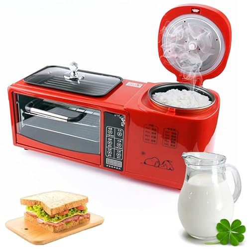 4 In 1 Breakfast Maker Station, Breakfast Maker, 8L 2-Layer Oven Plus 1L Electric Steamer Plus Electric Frying Pan, Independent Temperature Control & Touch Screen, Breakfast Maker Machine for Home