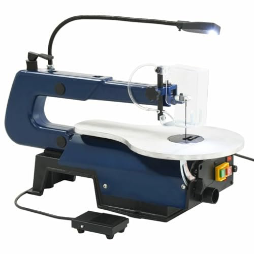 LAPOOH Sega Elettrica a Scorrimento con Pedale e Luce a LED Piano Inclinabile 60 Lame Segatrice da Banco Utensile Segatura 125 W Ghisa e Alluminio
