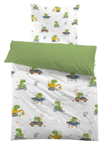 MUSOLEI Dinosaurier Bettwäsche 135x200 Kinder Fahrzeug Bagger Autos Mädchen Jungen 3D-Druck Cartoon Dino Kinderbettwäsche Mikrofaser-Polyester Bettbezug 135x200cm mit 1 Kissenbezug 80x80cm, Dino06