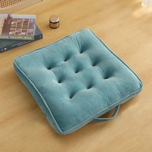 Kongdson Floor Cushion Square Indoor Garden Dining Chair Booster Seat Pad, Soft Velvet with Supportive 8cm Thick Cotton Chair Booster for Car Seat Sofa (50x50x8cm,Blue)