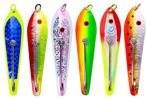 Esche rotanti in metallo, esche da pesca in mare, 6 cucchiaini con paillettes for lanciare pesci