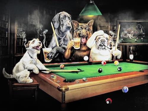 KUSTOM ART Dekoratives Poster für die Wand Serie Tiere Aristokratische Hunde spielen Billard Kunstdruck auf beschichtetem Papier 40x30cm ohne Rahmen