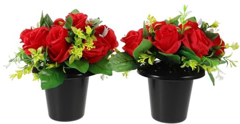 VANZACK 1 Paire Décoration De Pierre Tombale Fleurs en Soie pour Cimetière Fleurs De Cimetière Artificielles Fleurs De Cimetière pour Vase Funéraire Fleurs Funéraires Habit en Soie Rouge