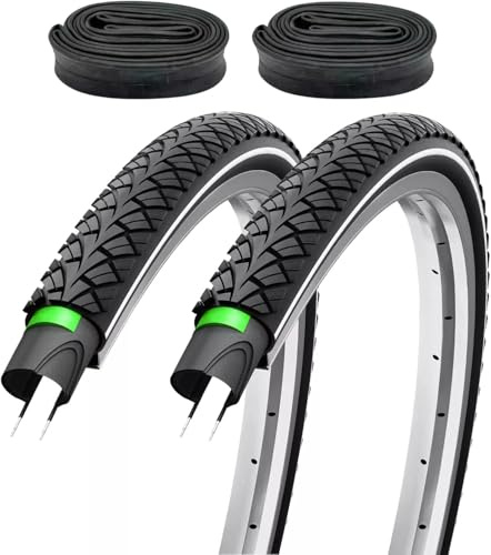 F24 Tyre 2er Set Fahrradreifen 28x1,40 Zoll 37-622 700x35c 3mm Pannenschutz und Reflexstreifen inklusive Autoventil Schläuchen AV – Trekkingreifen Allround für Citybike Trekkingrad Tourenrad - Schwarz