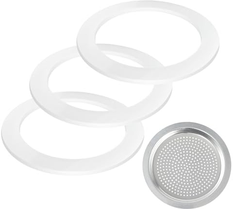 Kit D'accessoires Pour Cafetière Inox 6 Tasses – 3 Joints En Silicone Alimentaire + 1 Filtre En Acier Inoxydable – Étanche, Facile À Installer, Compatibles Avec Bialetti, Alessi, Pezzetti