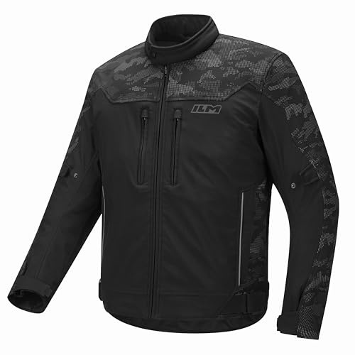 ILM Motorcycle Riding Jacket Reflective with CE Armor and Detachable Thermal Liner Dual Sport All Season for Men Model JRF4 (Black,L)