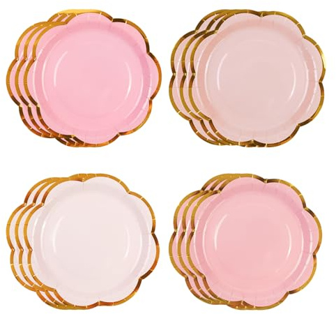 HiEnjoin 48 Stück Rosa Partyteller, Farbverlauf Rosa Dessert Partyteller Goldfolie Überbacken Rand Einweggeschirr Für Baby Dusche Geburtstag Hochzeit Braut Parteien