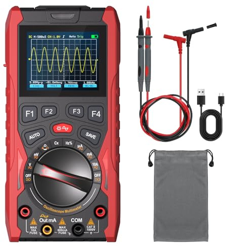 Tragbares 3-in-1 Handheld-Oszilloskop Multimeter mit Signalgenerator | Mit 12MHz Bandbreite 50MSa/s Abtastrate, Digitales Oszilloskop Multimeter, True RMS Auto-Bereich, 1500mAh Batterie
