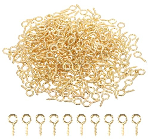 Jeffdad 300 Stück Mini Ösenschraube Schraubösen Klein Metall Ringschrauben | Gold Ösenschrauben Hering Ösenstifte 10mm Selbstschneidende Schraube für DIY Anhänger Perlen Schmuckherstellung
