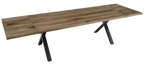 Riess Ambiente Verlängerbarer Esstisch WILD Oak - 200–300cm - Smoke Finish - Eiche Baumkante X-Gestell Massivholz Konferenztisch