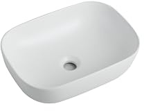 sanicomfort Aufsatzwaschtisch BABU 45,5 x 32,5 cm – eckiges Waschbecken ohne Überlauf – Keramik Waschschale in weiß matt, modernes Design für Bad & Gäste-WC
