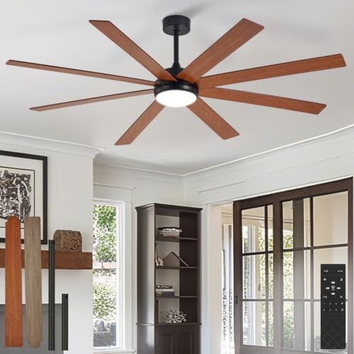 Depuley 66 Ceiling Fans with Lights: Large Indoor/Outdoor Ceiling Fan for Patios Living Room - 8 Blades Wooden Dimmable Ceiling Fans with Remote Control Timer Reversible Quiet DC Motor 6 Speeds