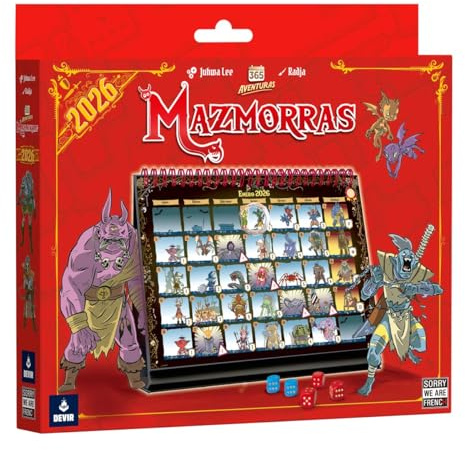 Devir - Calendrier 365 Aventures Donjons 2026 - Version espagnole - Jeu interactif quotidien, dés et défis, aventure épique pour jeunes et adultes, explorez les donjons et les monstres (MKTCALENDUNG)
