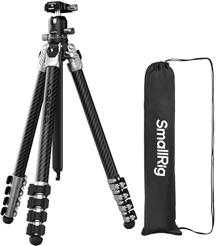 SMALLRIG 160 cm/62,63 tums kamerastativ i kolfiber, 360° kulhuvud, maxbelastning 5 kg, vikt 1,4 kg, förvaringslängd 47 cm, resestativ för vloggning/makrofotografering - 5478