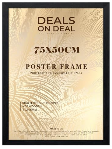 DEALS ON DEAL® Modern Large Poster Frame 75x50cm Mdf Wooden Picture Frames 50cm x 75cm for Jigsaw Puzzles/Shatter-Proof Front Vertical/Horizontal Mounting For Home & Office Décor-Black