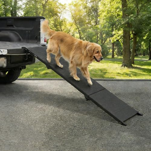 Niubya Hunderampe für Autos 180 cm x 47,5 cm Extra Lange, klappbare Aluminium-Haustierrampe für große Hunde bis zu 113 kg, tragbare, wasserdichte Hunderampe für SUV, LKW und hohe Ladeflächen