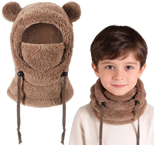 AYPOW Passamontagna Invernale in Pile Termico Bambini 3-10 Anni, Multifunzionale Antivento Regolabile Maschera da Sci, Caldo in Pile Berretti Cappello Cappuccio Scaldacollo Sciarpa per Ragazzi Ragazze