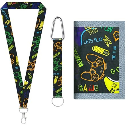 3 Pièces Portefeuille pour Enfants, Pochette Monnaie avec Lanière et Porte-clés Wallets Cartoon Petit Portefeuille à Trois Volets Portefeuille Ado Garcon pour Cadeau D'anniversaire Rentrée Scolaire