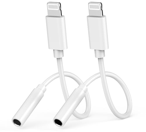 Lightning auf 3,5mm Klinke Adapter, 2 Stück [Apple MFi Zertifiziert] iPhone Aux Adapter, iPhone Kopfhörer Adapter Dongle Audio Kabel Konverter kompatibel mit iPhone 14 13 12 11 Pro Max/XS/XR/X/8/7/6