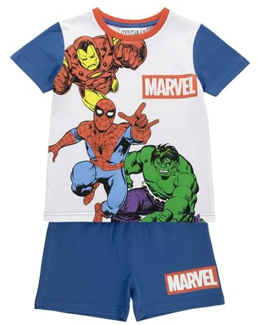 Pijama Corto Marvel Niño Verano - Pijama Infantil Avengers 2 Piezas, Camiseta y Pantalón Corto, Transpirable, Cómodo y Suave