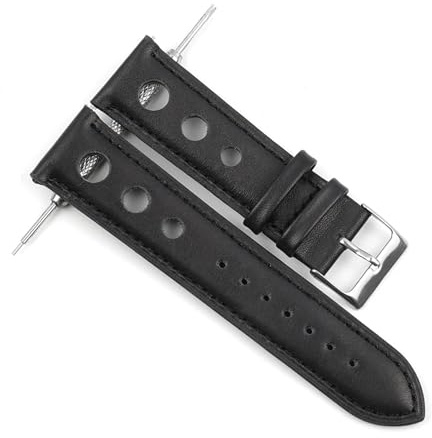 FYXT 20 Mm Mjuka Svarta Klockband I Äkta Läder Klockarmband I Rostfritt Stål Med Stift Spänne Klocktillbehör(Black-Black Line)