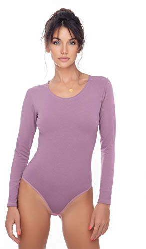 Evoni Damen Body langarm I blickdichter Bodysuit mit Rundhals für Frauen I Langarmbody in verschiedenen Farben I Body Shaper aus Baumwolle I Jumpsuit