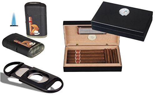 Lifestyle-Ambiente Mini Humidor Set Pianolack schwarz Feuerzeug Cutter inkl. inkl. LA Tastingbogen