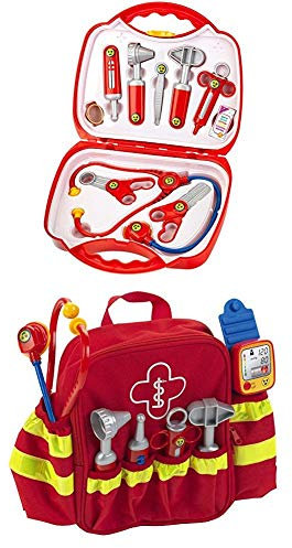 Theo Klein 4383 - Arztkoffer 10-teilig, 27cm + Rescue backpack, Rettungs-Rucksack, Spiel