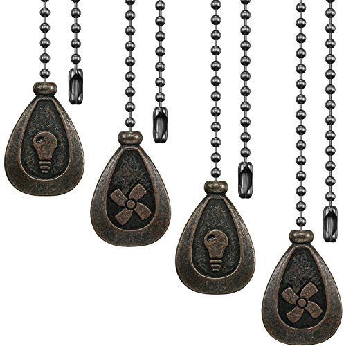 Patelai 4 Pieces Ceiling Fan Pull Chain Extender Ornament 12 Inch Ceiling Pull Chain Extension Classic Drop Shaped Pendant Beaded Ball Cord for Fan light lamp decorative with Connector(Black Copper)