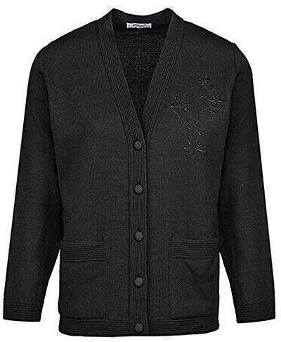 New Senior Ladies Classic Cardigan Embroidery Long Sleeve Pockets Elderly Women