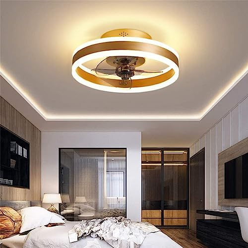 FLYFO Fan Ceiling Light, Silent Ceiling Fan with Lighting and Remote Control Ultra-Thin 16.5cm Ceiling Lights 24w Dimmable Fan Pendant Light for Living Room Bedroom,Gold